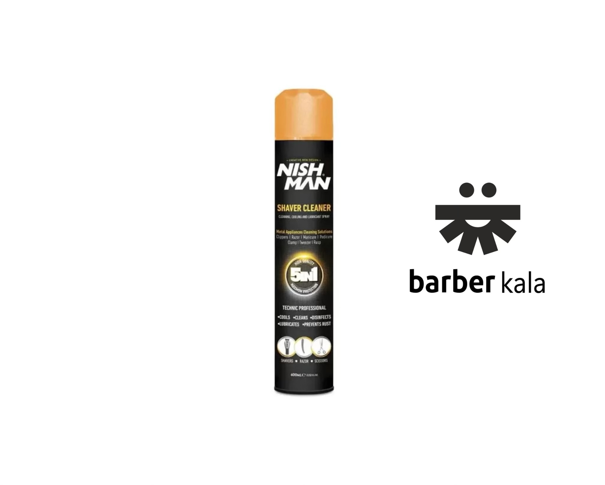 اسپری تمیزکننده ۵ کاره Nish Man Shaver Cleaner ابزاری حرفه‌ای برای تمیز کردن، ضدعفونی، خنک‌کنندگی و روان‌سازی ماشین اصلاح و قیچی