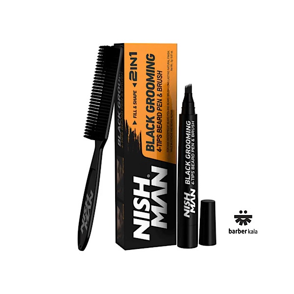 قلم پرکننده ریش نیش‌من مدل Black Grooming به همراه برس